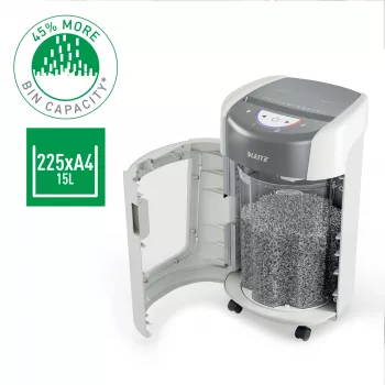 Καταστροφέας εγγράφων Leitz IQ OptiMax Home Office 225 μικροκοπής επίπεδο ασφαλείας P5 15 L – λευκό