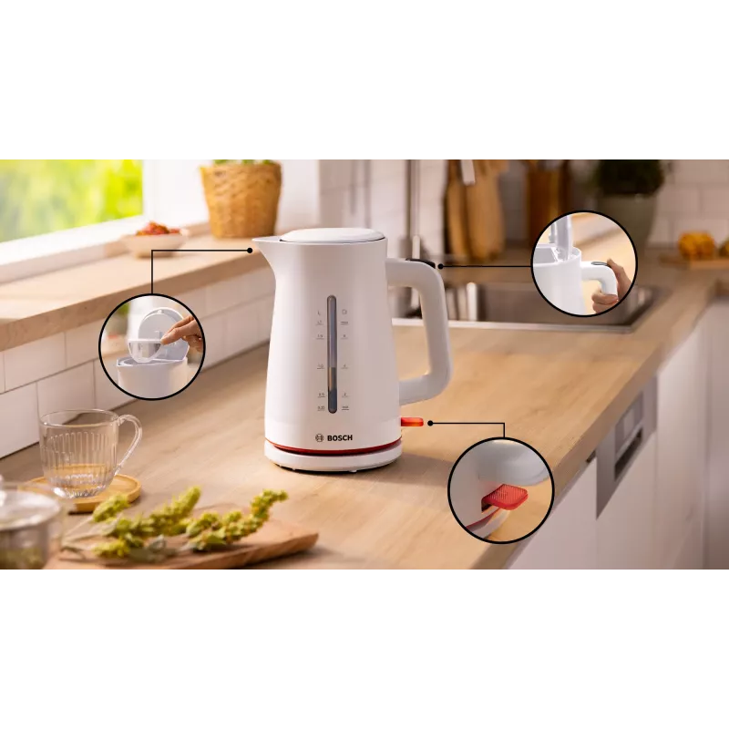 Ηλεκτρικός βραστήρας Bosch TWK3M121 — 1,7 L, 2400 W, λευκός, πλαστικό περίβλημα