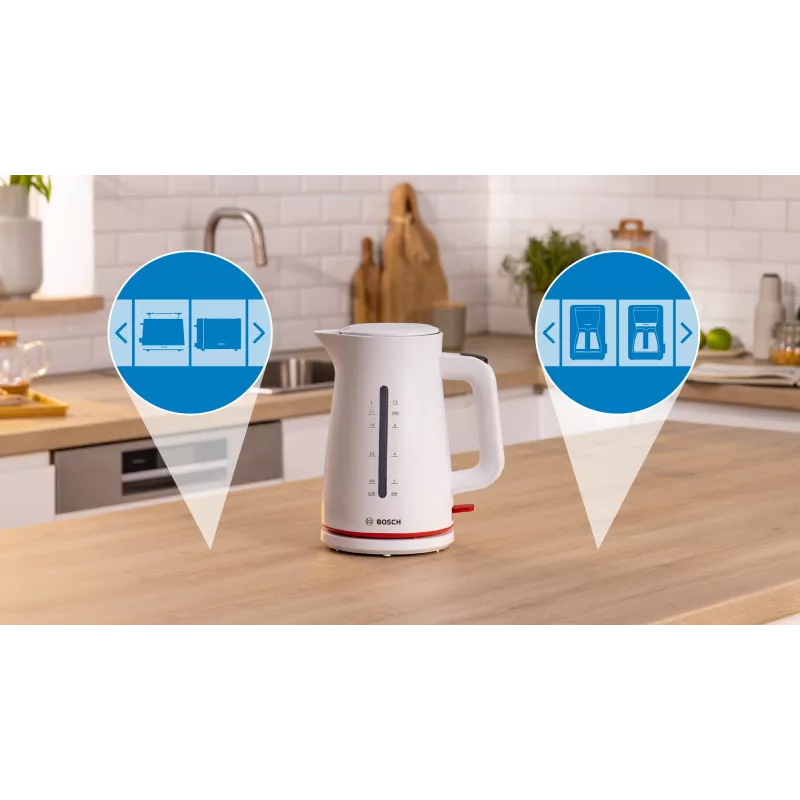 Ηλεκτρικός βραστήρας Bosch TWK3M121 — 1,7 L, 2400 W, λευκός, πλαστικό περίβλημα