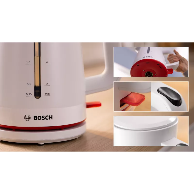 Ηλεκτρικός βραστήρας Bosch TWK3M121 — 1,7 L, 2400 W, λευκός, πλαστικό περίβλημα