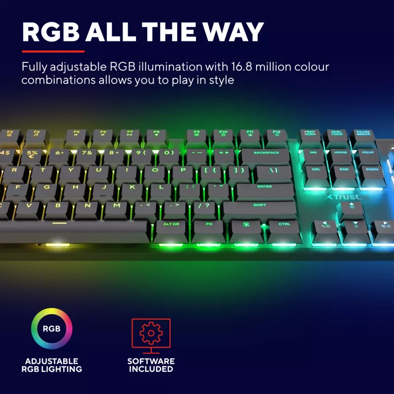 Trust GXT 868 Torix πληκτρολόγιο Gaming USB + RF Wireless + Bluetooth QWERTY US English μαύρο