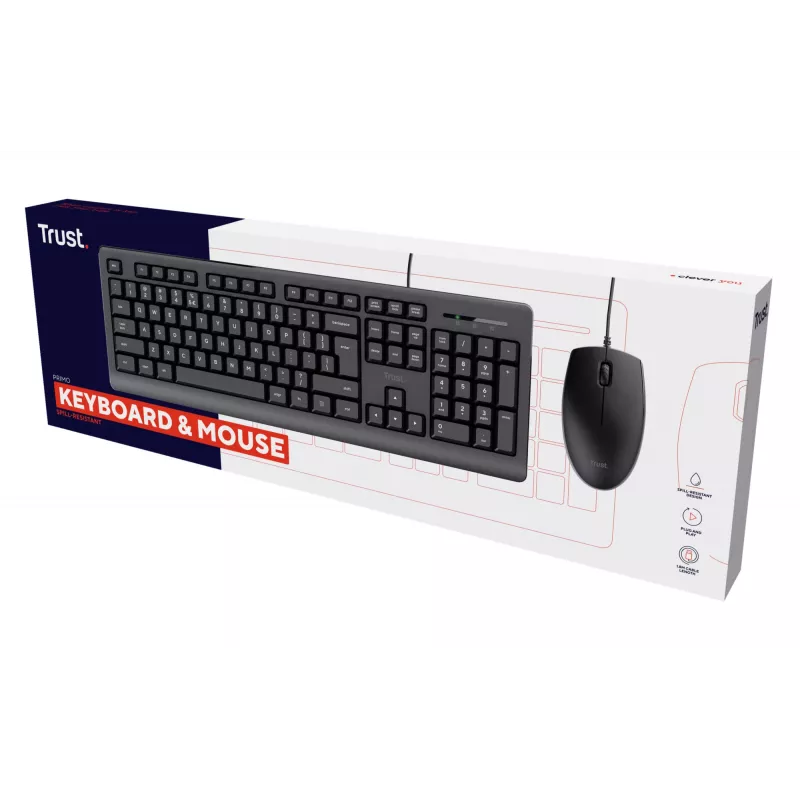 Trust Primo πληκτρολόγιο, ποντίκι περιλαμβάνεται, Universal, USB, QWERTY, US-Αγγλικά, μαύρο