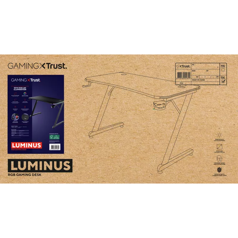 Ορθογώνιο τραπέζι TRUST GXT 709 LUMINUS μαύρο 1200x600x740 mm
