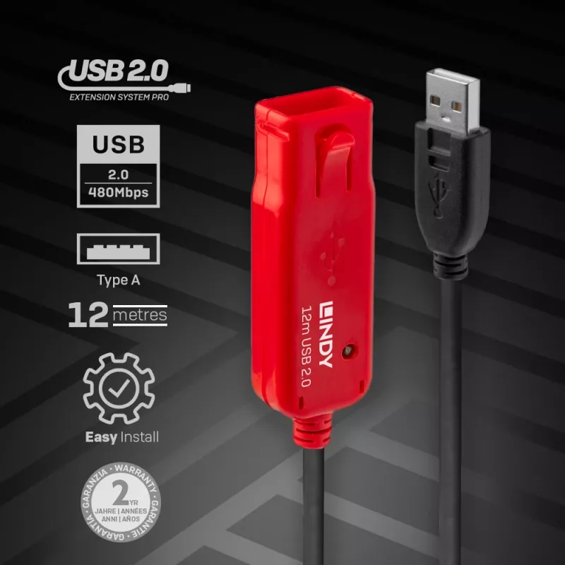 Καλώδιο Επέκτασης USB Lindy 12m Active Extension Pro