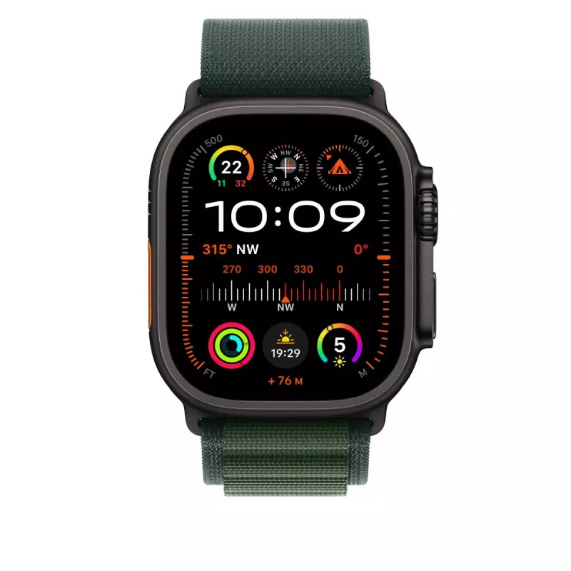 Μπάντα Apple 49mm Dark Green Alpine Loop Small μαύρο φινίρισμα Titanium