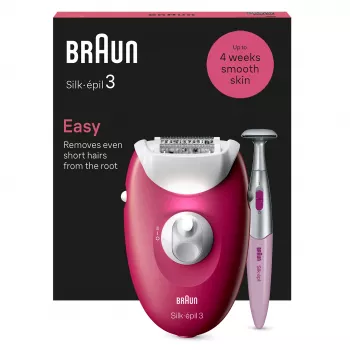 Αποτριχωτική μηχανή Braun Silk-épil 3 SE3-202, 20 τσιμπιδάκια, λειτουργία με ρεύμα, Berry