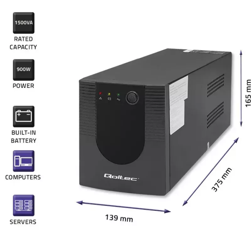Qoltec UPS 53776 Line-Interactive 1,5 kVA 900 W 4 έξοδοι AC