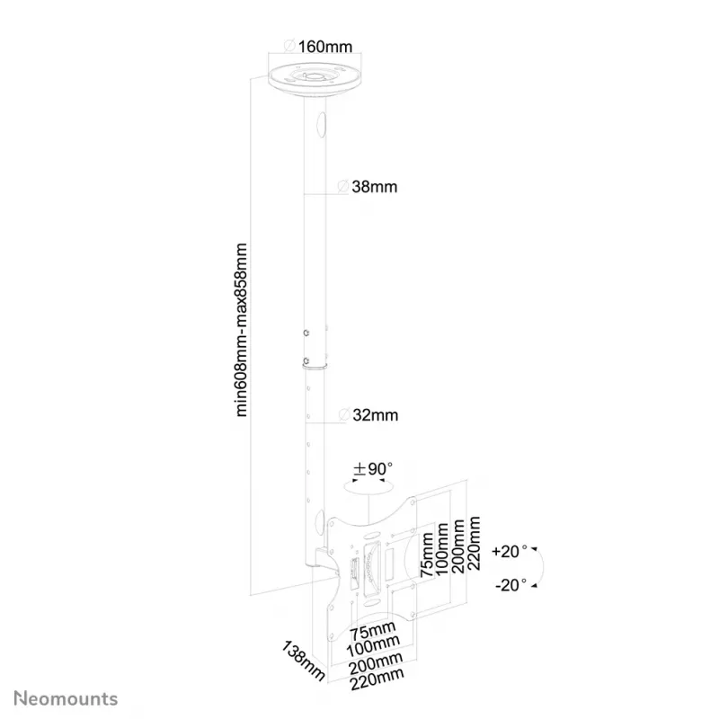 Neomounts FPMA-C060 μαύρη βάση οροφής οθόνης/τηλεόρασης 10-40 ίντσες - h 60-85 cm