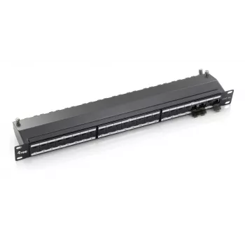Equip Patch panel 24 θυρών Cat.6A θωρακισμένο, Μαύρο, RJ-45, Χρυσό, Cat6a, τοποθέτηση σε rack, 1U, Μαύρο