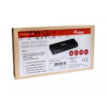 Equip Ultra Λεπτός Διαχωριστής 4-Port HDMI 2.0, HDMI, 4x HDMI, 3840 x 2160 Pixel, Μαύρο, Αλουμίνιο, 4K Ultra HD