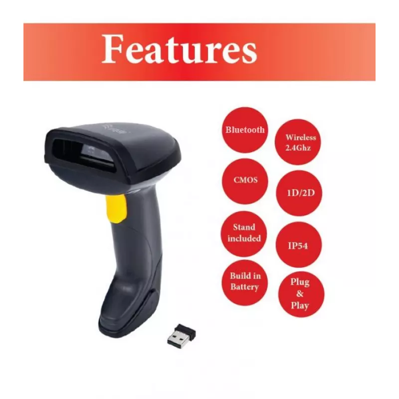Equip ασύρματος 2D Dual-Mode 2,4GHz + Bluetooth σαρωτής barcode, με βάση