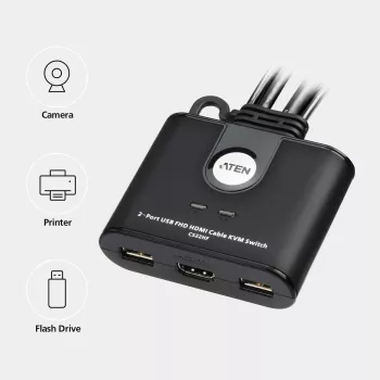 ATEN 2-Port USB FHD HDMI Καλώδιο KVM-Switch, 1920 x 1200 Pixel, Full HD, 1,518 W, μαύρο