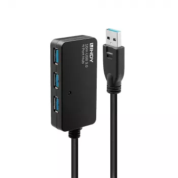 Lindy 43159 ενεργός USB 3.0 διανομέας επέκτασης Pro, 4 θύρες, USB 3.2 Gen 1 (5 Gbit/s), USB-A, 10 m, μαύρος