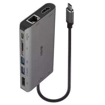 Lindy DST-Mini XT, Μίνι σταθμός σύνδεσης USB-C για φορητό υπολογιστή με μονή οθόνη (4K) ή διπλή οθόνη (Full HD) και φόρτιση διέλευσης 100W