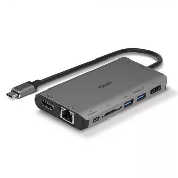 Lindy DST-Mini XT, Μίνι σταθμός σύνδεσης USB-C για φορητό υπολογιστή με μονή οθόνη (4K) ή διπλή οθόνη (Full HD) και φόρτιση διέλευσης 100W