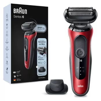 Ξυριστική μηχανή με πλέγμα Braun Series 6 61-R1200s SensoFlex SensoFoil μαύρο κόκκινο