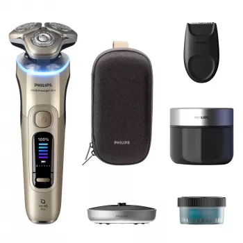 Ηλεκτρική ξυριστική μηχανή Philips i9000 Prestige Ultra XP9403 — σύστημα περιστροφής 3 κεφαλών, SkinIQ Pro, υγρό και στεγνό ξύρισμα, μπαταρία, σταθμός καθαρισμού, χρυσό