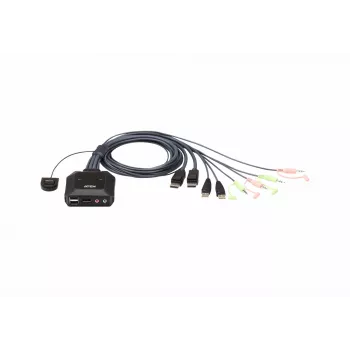 KVM-Switch ATEN CS22DP-AT 2-Port USB DisplayPort, 4K@30Hz, κονσόλα USB-A, ήχος, καλώδιο 1,2 m