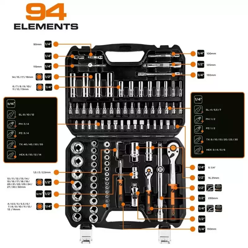 Σετ καρυδάκια NEO Tools 10-062, 1/2 ίντσες υποδοχή, 10 τεμ.