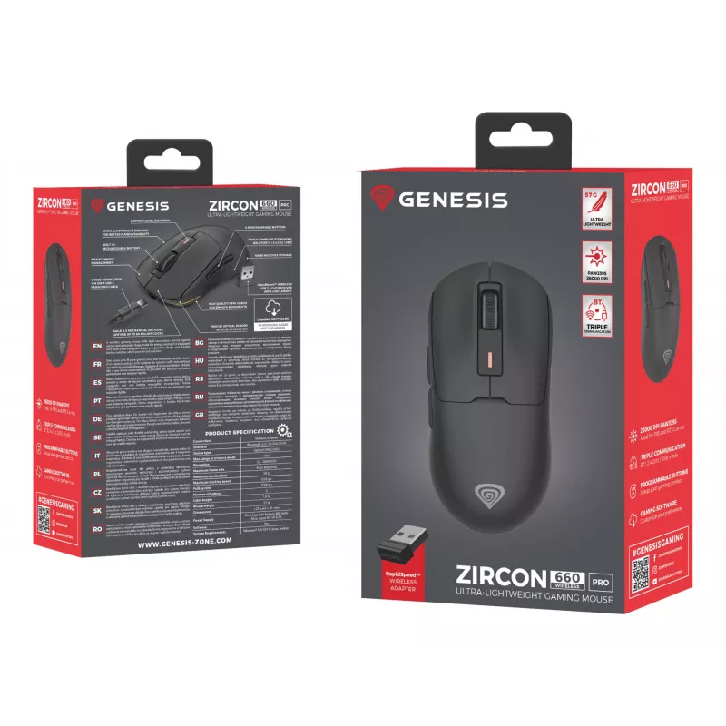 GENESIS NMG-2193 Ποντίκι Gaming Αμφίχειρο Bluetooth + USB Type-C Οπτικό 26000 DPI