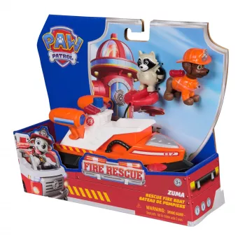 PAW Patrol Fire Rescue: Zuma σκάφος πυρόσβεσης διάσωσης με φιγούρα δράσης, εκτοξευόμενο σωσίβιο, ρακούν & βάρκα παιχνίδι, παιδικό παιχνίδι για αγόρια & κορίτσια από 3 ετών