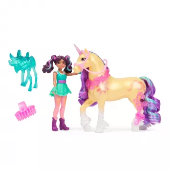 Spin Master Unicorn Academy σετ φιγούρων Ava και μονόκερος Leaf με αληθινή χαίτη, ουρά και βούρτσα, από 4 ετών