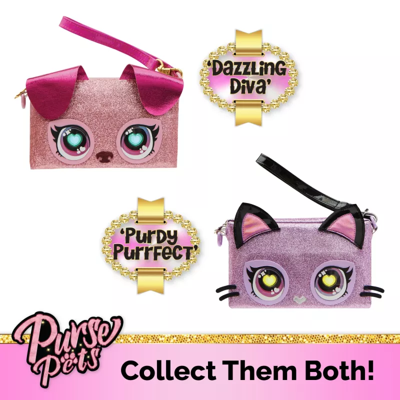 Purse Pets, Keepin’ It Clutch Dazzling Diva παιχνίδι κουτάβι και τσάντα καρπού με φωτεινά ουράνια μάτια, παιχνίδι για κορίτσια από 4 ετών