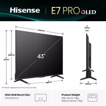 Hisense 43E77Q PRO 109,2 cm (43 ίντσες) 4K Ultra HD Smart TV Wi-Fi Μαύρο