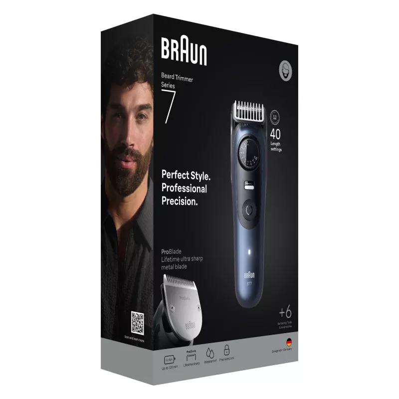Braun BeardTrimmer 7 BT7520 μπαταρία 40 2 cm υγρό & στεγνό μαύρο, μπλε