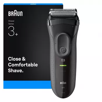 Ξυριστική μηχανή με μεμβράνη BRAUN Series 3 3000S, γκρι, σύστημα μεμβράνης, ενσωματωμένη μπαταρία NiMH, τροφοδοσία AC/μπαταρίας, 57×48×156 mm