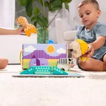 Σετ κατασκευαστικού παιχνιδιού Spin Master Melissa & Doug Blockables Safari σετ παιχνιδιού – φιγούρες και στοιβαζόμενα τουβλάκια