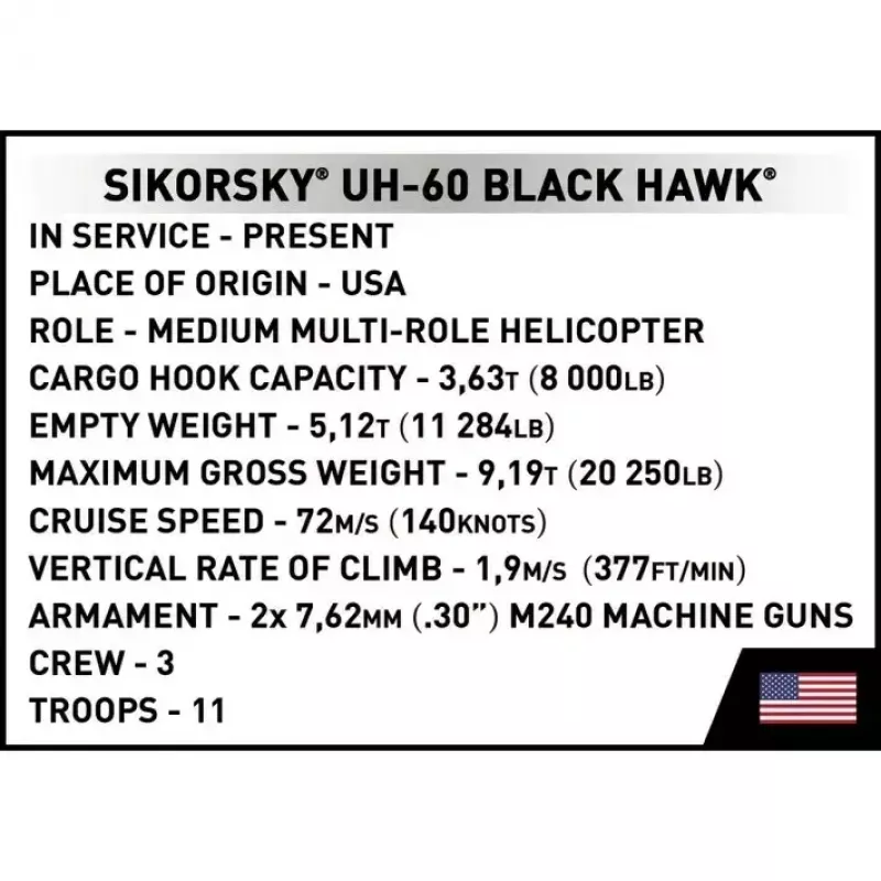 Σετ κατασκευής Cobi Sikorsky UH-60 Black Hawk 928 τούβλα, μοντέλο COBI-5906