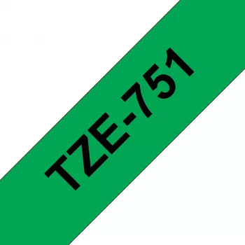 Επικαλυμμένη ταινία σήμανσης Brother TZe-751 24 mm – μαύρο σε πράσινο, 8 m, γκρι κασέτα