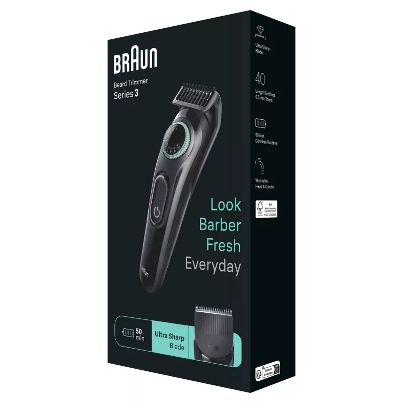 Braun BeardTrimmer 3 BT3411 μπαταρία 40 2 cm μαύρο, πράσινο