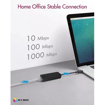 ICY BOX USB 3.0 Type-A σε RJ-45 Ethernet-Port, Ενσύρματο, USB, Ethernet, 1000 Mbit/s, Μαύρο