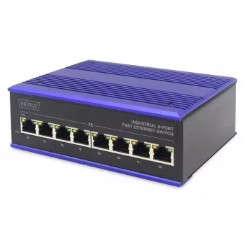 DIGITUS Βιομηχανικός διακόπτης Fast Ethernet 8 θυρών Τοποθέτηση σε ράγα DIN, εκτεταμένο εύρος θερμοκρασίας