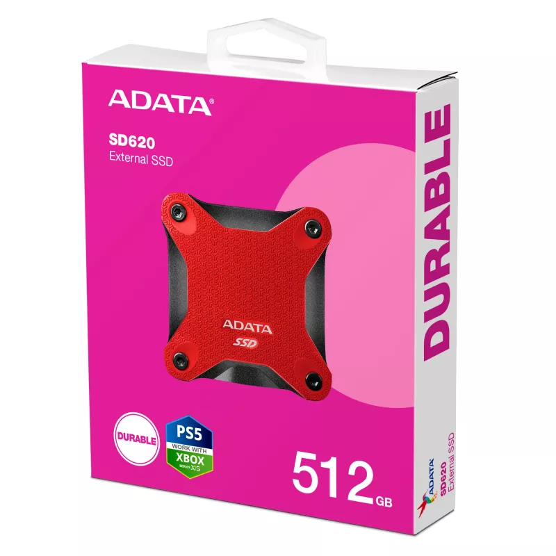 Εξωτερικός SSD ADATA SD620 512 GB, USB 3.2 Gen 2 Micro-USB B, κόκκινο, Θήκη σιλικόνης