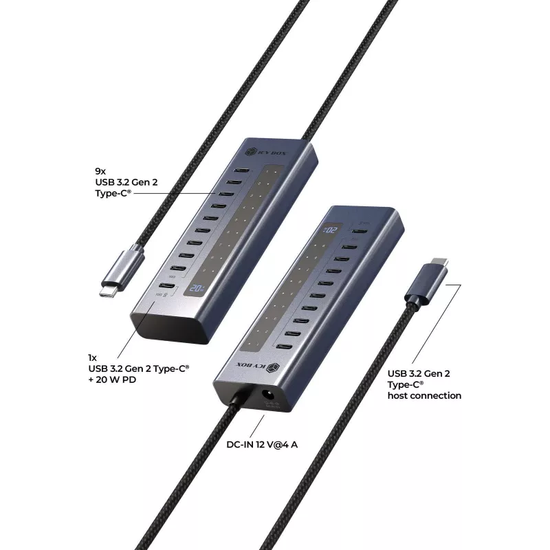 USB Hub icybox IB-HUB1450-C31 — 10 θύρες, USB 3.2