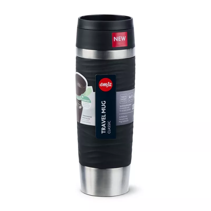 EMSA Travel Mug Waves Grande 500 ml μαύρο, ανοξείδωτο ατσάλι