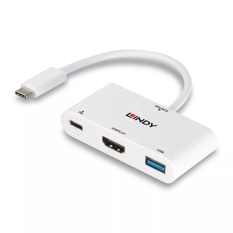 Lindy μετατροπέας USB 3.2 Type-C σε HDMI με θύρα USB Type-A και Power Delivery