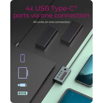 ICY BOX IB-HUB1454-C31 USB 3.2 Gen 1 (3.1 Gen 1) Type-C 10000 Mbit/s μπλε, γκρι