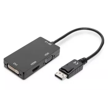 DIGITUS ASSMANN καλώδιο προσαρμογέα DisplayPort, DP - HDMI+DVI+VGA M-F/F/F, 20 cm καλώδιο πολυμέσων 3 σε 1, CE, μαύρο