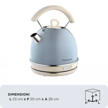 Ariete 2877 Βραστήρας Vintage, 1,7 l, ασύρματος, Μπλε, 1,7 l, 2000 W, Γαλάζιο, Ένδειξη στάθμης νερού, Ασύρματος, Φιλτράρισμα