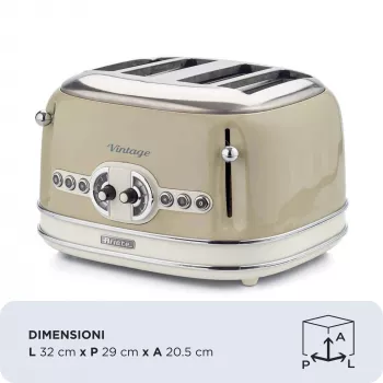 Ariete 156 Τοστιέρα Vintage 4 θέσεων, 1600 Watt, 6 βαθμίδες φρυγανίσματος, ανοξείδωτο χάλυβας βαμμένο σε παστέλ μπεζ, χωρίς λαβίδες σάντουιτς