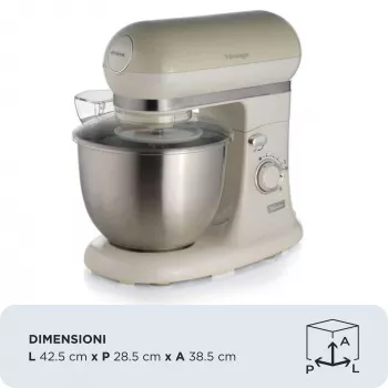 Ariete 1588 Vintage Mixer, πλανητικός μίξερ για ψωμί, πίτσα, κέικ και ζαχαροπλαστική, χωρητικότητα 5,5 L, 7 ταχύτητες, 2400 Watt, παστέλ μπεζ