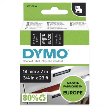Αυθεντικές ετικέτες DYMO D1 | Λευκή εκτύπωση σε μαύρη μελανοταινία | 19 mm x 7 m | Αυτοκόλλητες ετικέτες για εκτυπωτές ετικετών LabelManager | Κατασκευασμένες στην Ευρώπη