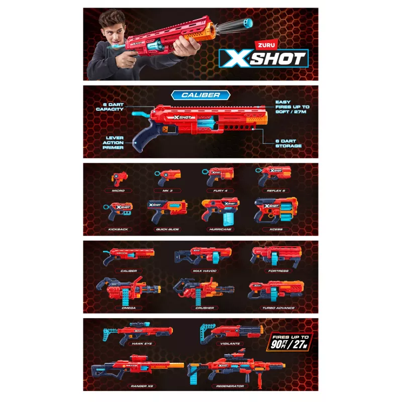 ZURU XSHOT Excel 36675 Caliber εκτοξευτής βελών, εμβέλεια 27 m
