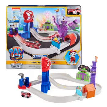PAW Patrol, True Metal Total City Rescue σετ πίστας ταινίας με αποκλειστικό όχημα Marshall, κλίμακα 1:55, παιχνίδι για παιδιά από 3 ετών