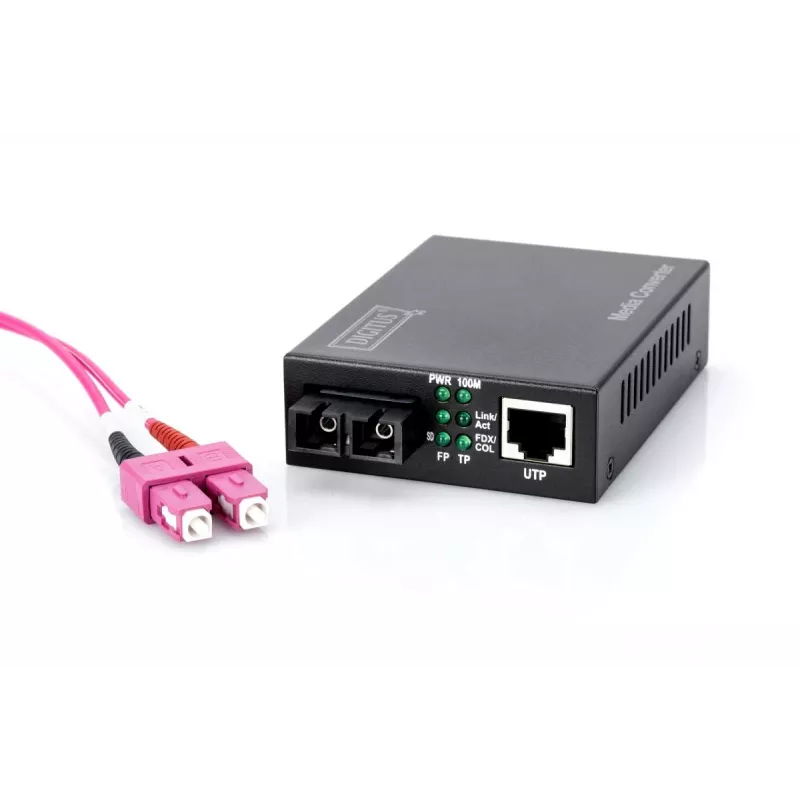 DIGITUS Μετατροπέας μέσων, Multimode 10/100Base-TX σε 100Base-FX, με τροφοδοτικό, βύσμα SC, έως 2 km