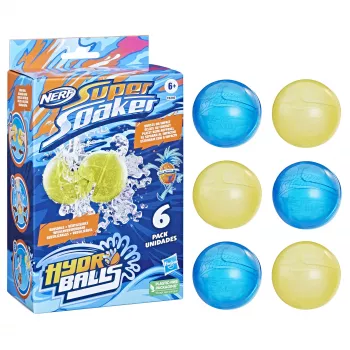 Μπαλόνια νερού HASBRO Nerf Super Soaker Hydro Balls — ενσωματωμένη δεξαμενή νερού, 6 τεμ., πλαστικό, μπλε/κίτρινο, ηλικία 6+